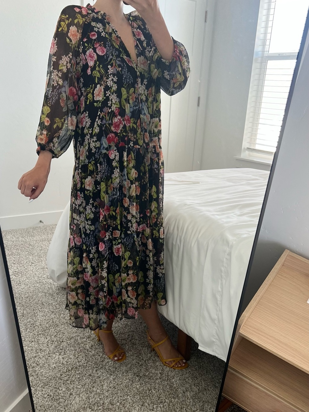 Zara Black Floral Ruffled Sleeve Dress - Picture 6 of 8